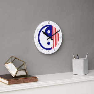 Red, White and Blue Yin Yang Round Clock Ronde Klok