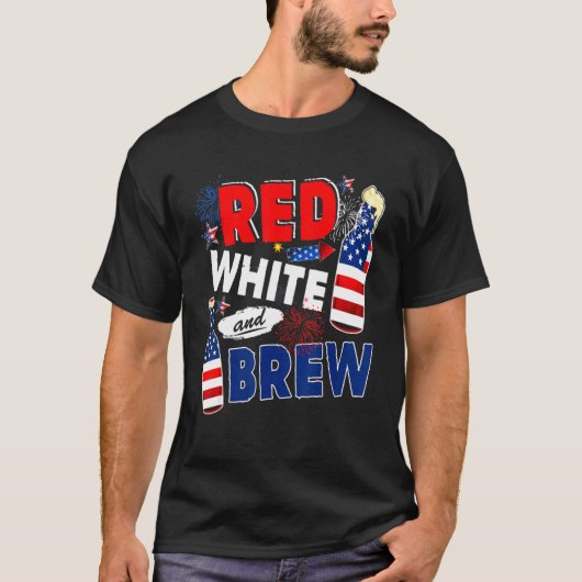 Red White And Brew Drinking Beer 4th of July T-shirt (Voorkant)