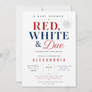 Red White and Due 2026 Gender Neutral Baby Shower Kaart