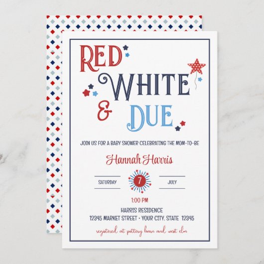 Red White and Due Baby Shower Invitation (Devant / Derrière)