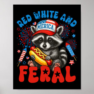 Red White and Feral Funny Raccoon Verenigde Staten Poster