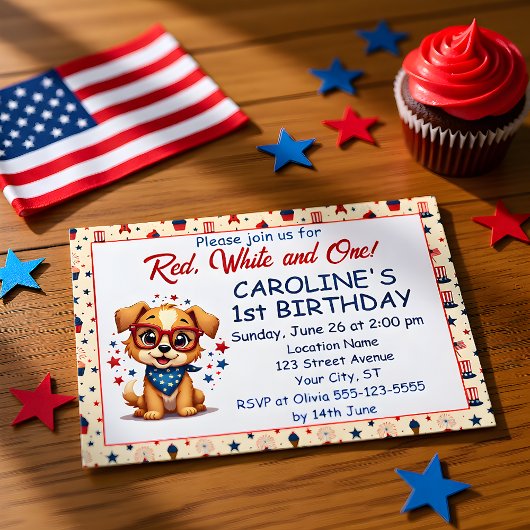 Red White And One Patriotic Puppy Invitation