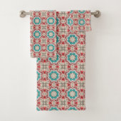 Red White And Teal  Bath Towel Set (En situation)