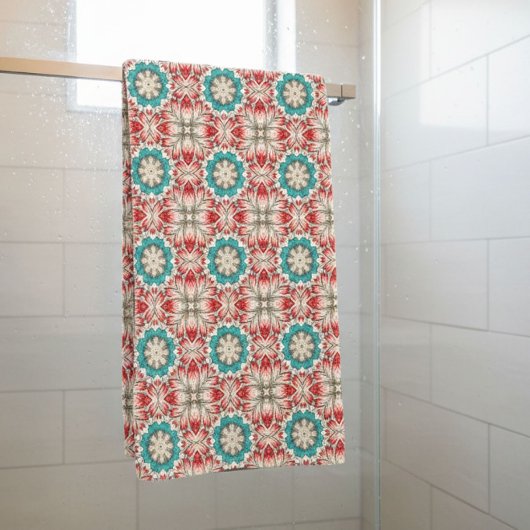 Red White And Teal  Bath Towel Set