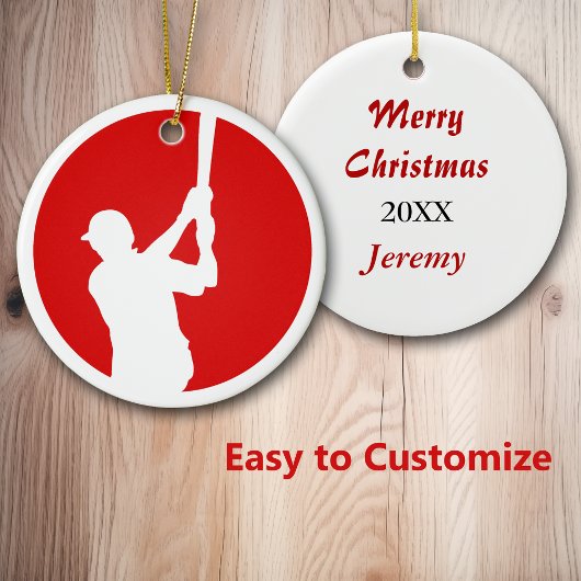 Red White Baseball Player Persoonlijk Keramisch Ornament