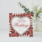 Red White Batik Satin Heart Wedding Invitations (Debout devant)