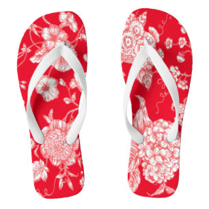 Red White Beauful Toile Teenslippers