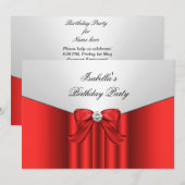 Red White Birthday Party Diamond Bow Kaart (Voorkant / Achterkant)