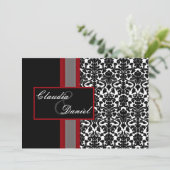 Red White Black Damask Wedding Invitations Kaart (Staand voorkant)