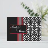 Red White Black Damask Wedding Invitations RSVP Kaartje (Staand voorkant)