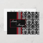Red White Black Damask Wedding Invitations RSVP Kaartje (Voorkant / Achterkant)