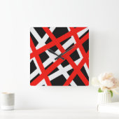 Red White Black Geometric Stripe Vierkante Klok (Huis)