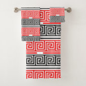 Red White Black Greek Key Fret Pattern Design  Bad Handdoek (Insitu)