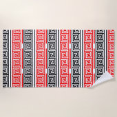 Red White Black Greek Key Fret Pattern Design  Strandlaken (Voorkant)