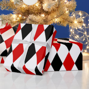 Red White Black Harlequin Diamond Pattern Cadeaupapier