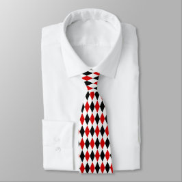 Red White Black Harlequin Diamond Pattern Stropdas