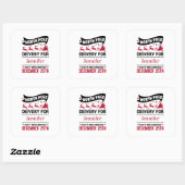Red & White Black North Pole SANTA Delivery Name Vierkante Sticker (Vel)