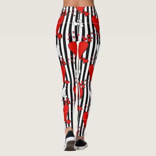 Red White Black Valentijn Harten Leggings (Achterkant)