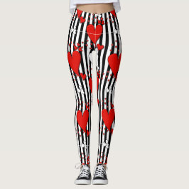 Red White Black Valentijn Harten Leggings