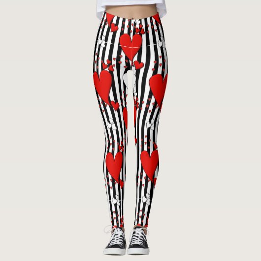 Red White Black Valentijn Harten Leggings (Voorkant)