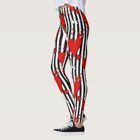 Red White Black Valentijn Harten Leggings (Links)