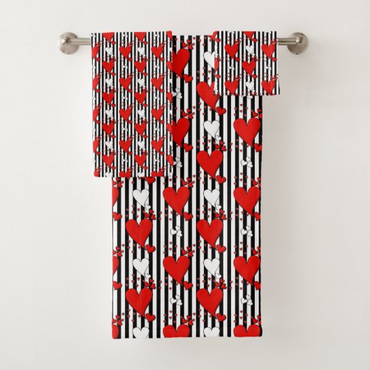 Red White Black Valentijn Hearts Bad Handdoek (Insitu)