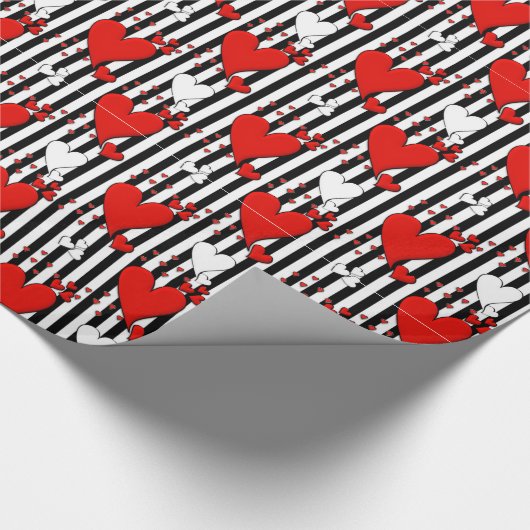 Red White Black Valentijn Hearts Wrapping Paper Cadeaupapier (Hoek)