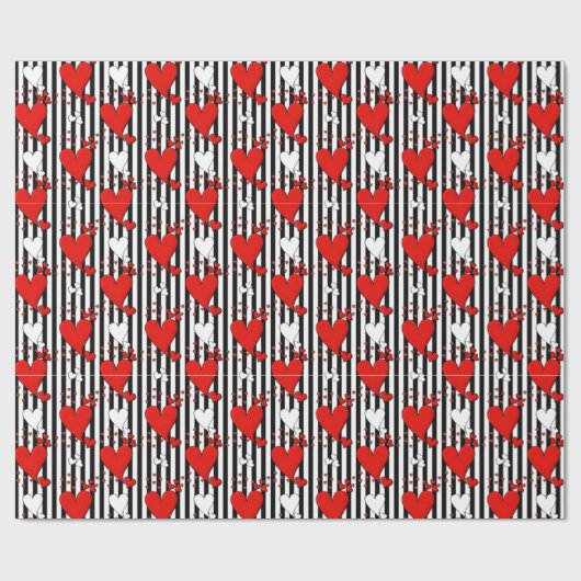 Red White Black Valentijn Hearts Wrapping Paper Cadeaupapier (Vlak)