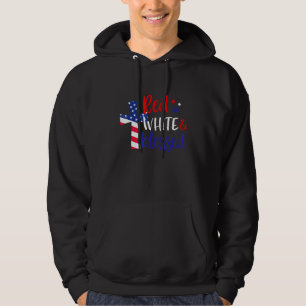 Red White Bless American Jesus Cross Christelijk 4 Hoodie