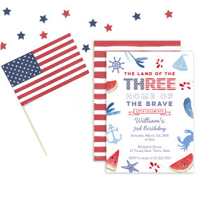 Red White Blue 3rd Birthday Shoreline Party Kaart