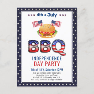Red White Blue 4th of JULY BBQ Party Invitation Briefkaart