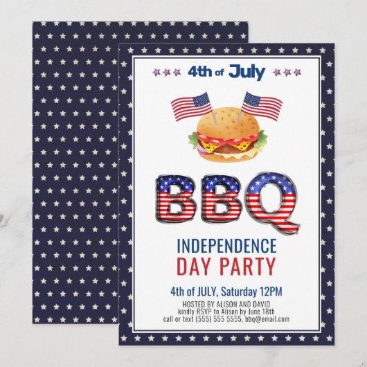 Red White Blue 4th of JULY BBQ Party Invitation Feestdagenkaart (Voorkant / Achterkant)
