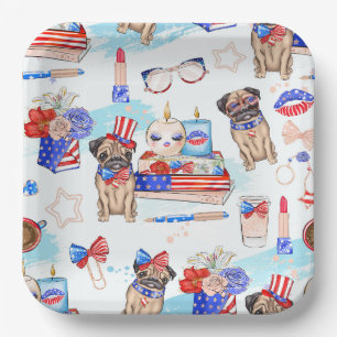 RED WHITE BLUE 4TH VAN JULY ITEMS PAPIEREN BORDJE