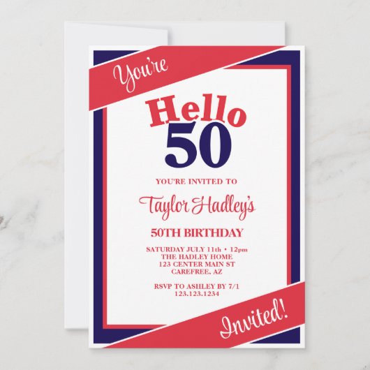 Red White & Blue 50th Birthday Invitation (Devant)