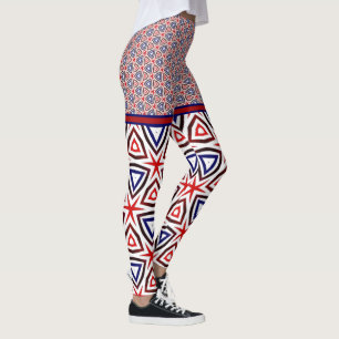 Red White Blue American Patriotic Modern Pattern Leggings