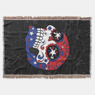 Red White Blue American vlag Patriotic Sugar Skull Deken