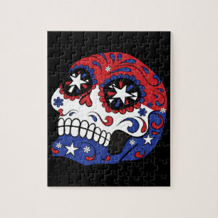 Red White Blue American vlag Patriotic Sugar Skull Legpuzzel