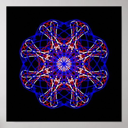 Red White Blue Black Abstract Art Kaleidoscoop Poster (Voorkant)