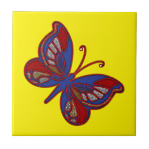 Red White Blue Butterfly-gele keramische Tegel Tegeltje