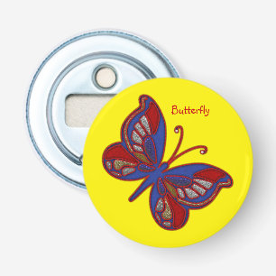 Red White Blue Butterfly Yellow Bottle Open Button Flesopener