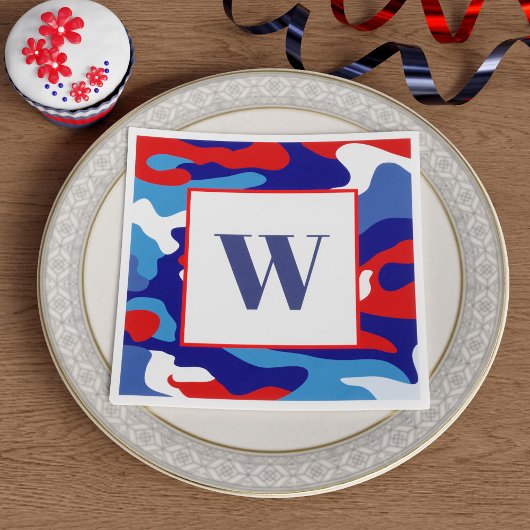 Red White Blue Camo Monogram Party Napkins Servet