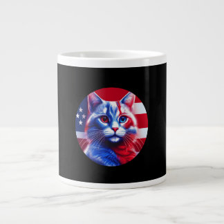Red White & Blue Cat With American Flag Background Extra Grote Beker