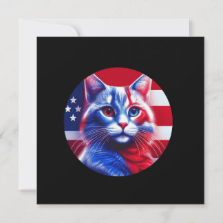 Red White & Blue Cat With American Flag Background Kaart