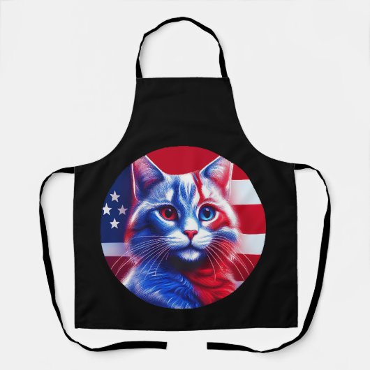 Red White & Blue Cat With American Flag Background Schort (Voorkant)