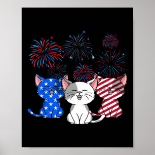 Red White Blue Cats Usa Vlag Vuurwerk 4 juli Poster