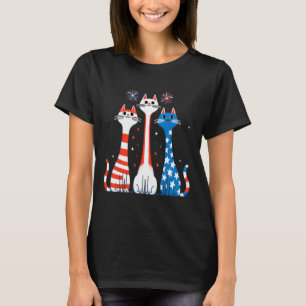 Red White Blue Cats Usa Vlag Vuurwerk 4 juli T-shirt