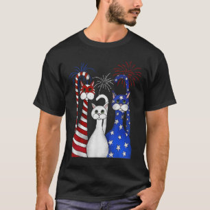 Red White Blue Cats Usa Vlag Vuurwerk 4 juli T-shirt