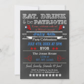 Red White Blue Chalkboard Juillet 4 Invitations de (Devant)