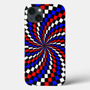 Red White Blue Checker Spiral door Kenneth Yoncich iPhone 13 Hoesje