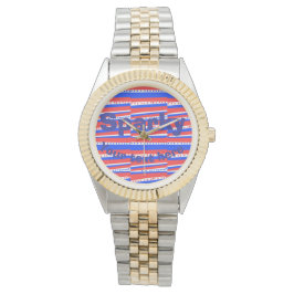 Red White Blue Circles Stripes  Horloge